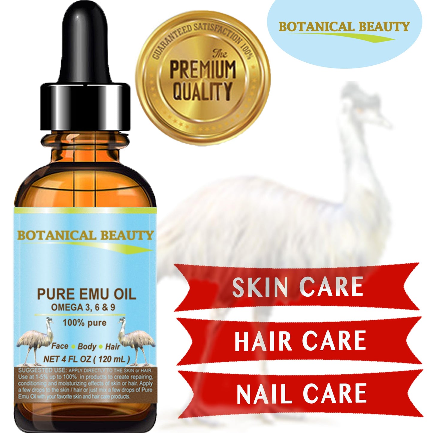 Botanical Beauty PURE EMU OIL 100% Natural UNREFINED for FACE, SKIN, BODY, HANDS, FEET, NAILS, HAIR, LIP CARE 1 Fl. oz. - 30 ml Beauty & Personal Care Botanical Beauty