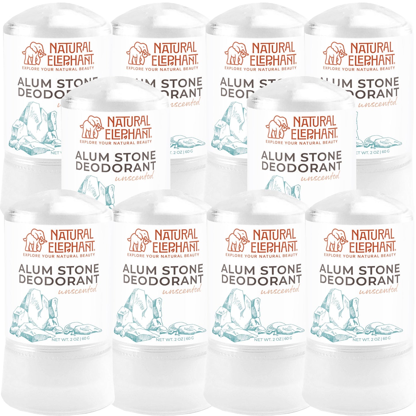 Natural Elephant Alum Stone Deodorant Stick 60g (2 oz) Natural Unscented Aluminum Free Salt Stone for Men and Women (10 Pack) Beauty and Personal Care Natural Elephant