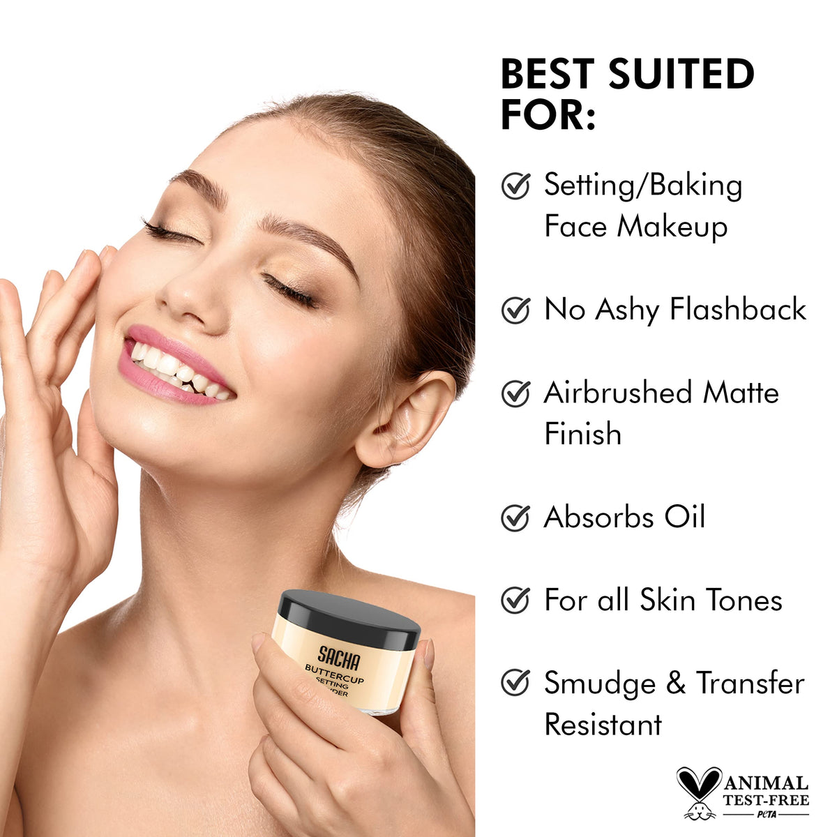 Sacha Buttercup Light Setting Powder - Light to Medium Skin Tones Translucent Loose Face Powder, Flashback-Resistant, Oil Control, Long-Wear Matte