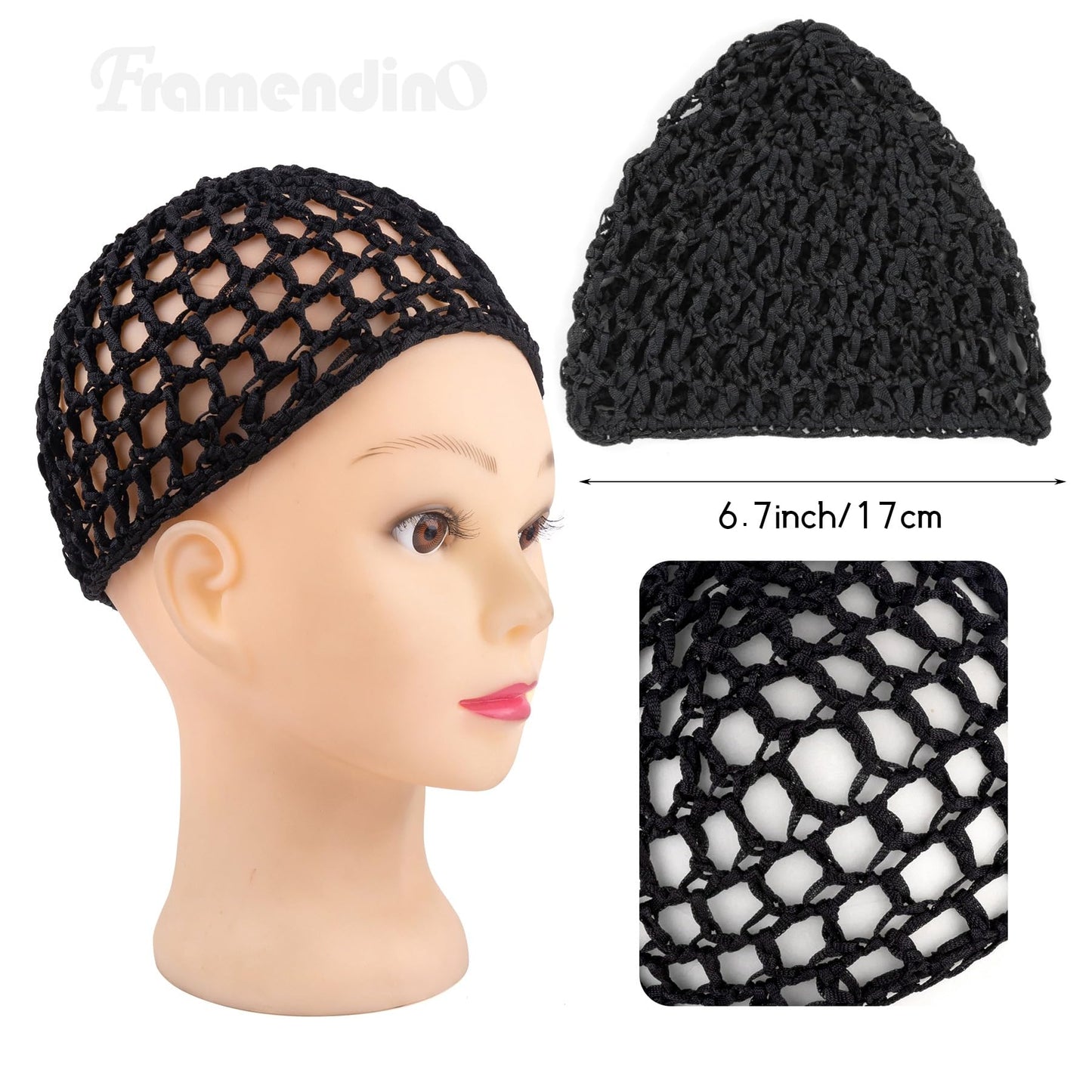 Framendino, 4 Pack Mesh Crochet Hair Net Rayon Knit Snoods Hat Thick Hairnet Snood Cover Ornament for Night Sleeping Accessories (2 Colors) Beauty and Personal Care Framendino