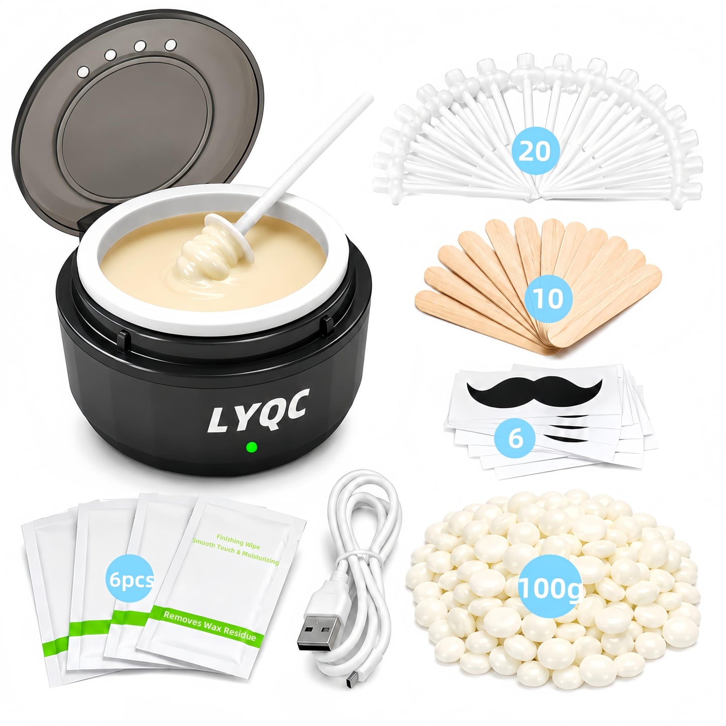 LYQC Nose Wax Kit Men, Mini Wax Warmer for Nose Eyebrow Ear Hair Removal, waxing kit with USB Fast Heat?including 100g Beads & 30 Sticks?Portable wax Beauty and Personal Care LYQC