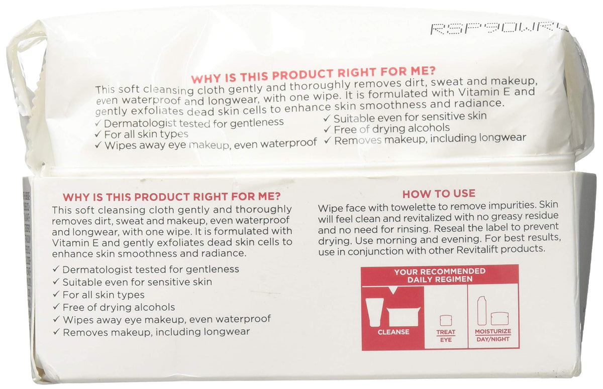 L'Oreal Paris RevitaLift Radiant Smoothing Wet Facial Cleansing Towelettes