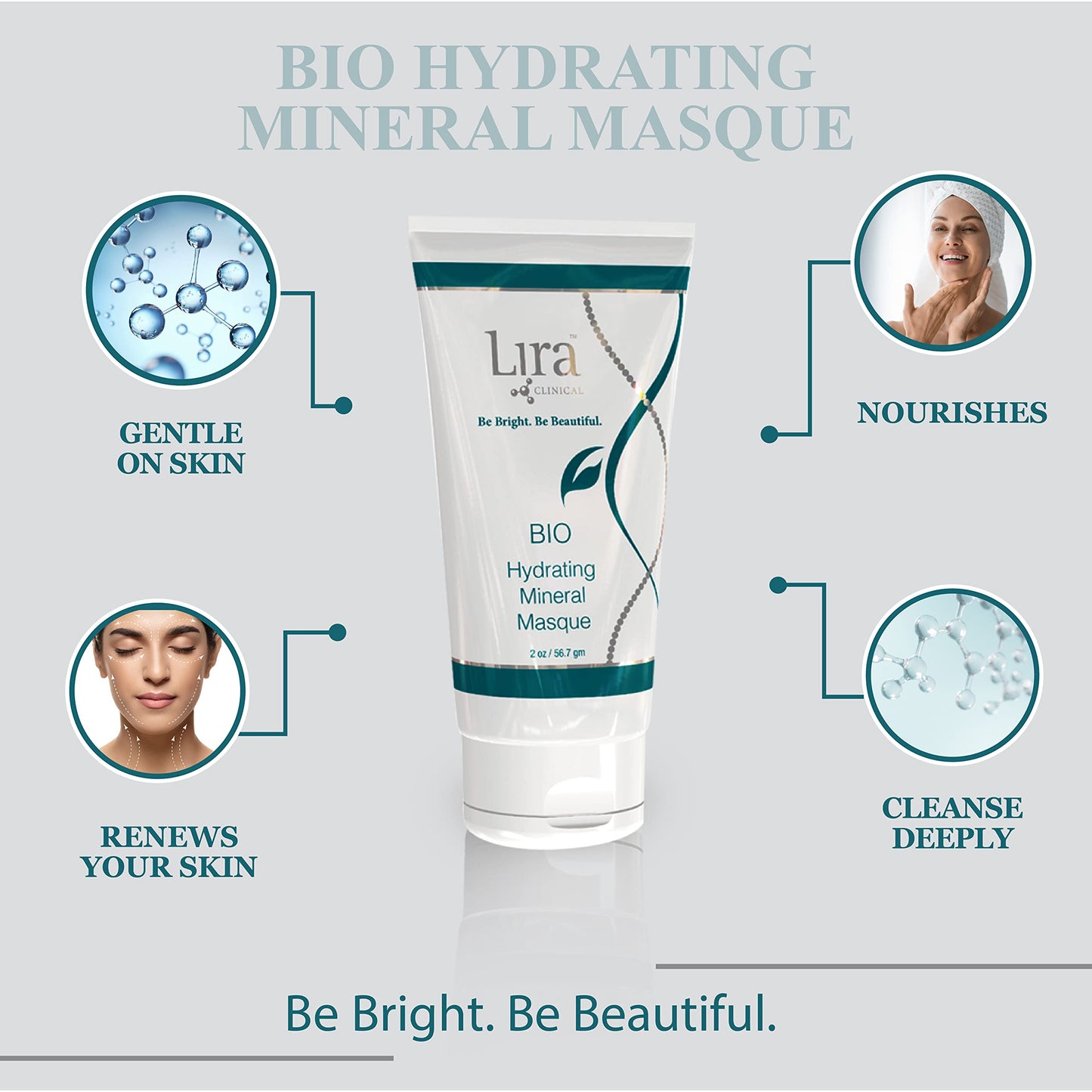 Lira Clinical BIO Hydrating Mineral Masque - Intense Nourishing Mineral Facial Mask with Hyaluronic Acid, Vitamin C & Green Tea - Anti-acne Beauty & Personal Care Lira Clinical