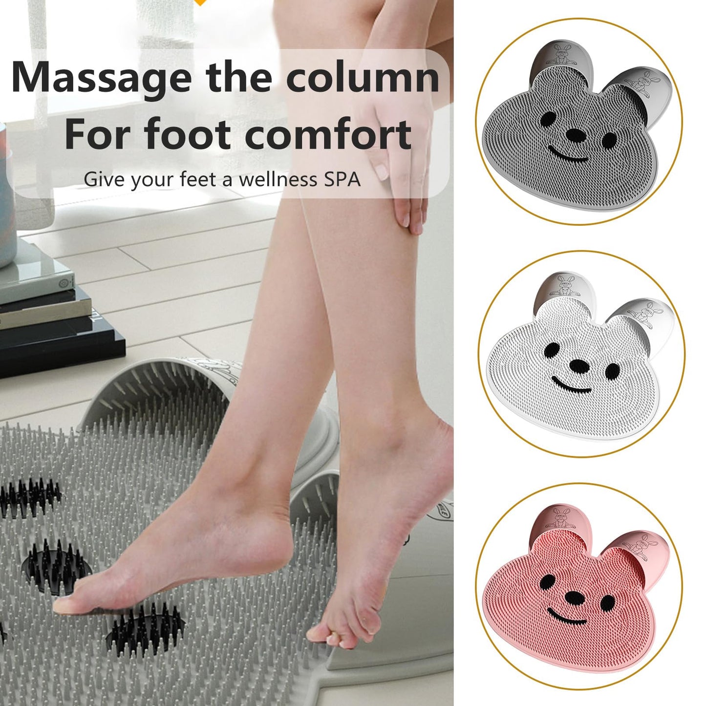 VEAREAR Bunny Shower Foot Scrubber Mat, Silicone Foot Scrubber in Shower, Anti-Slip, Ergonomic Foot Mat for Shower, Bath Foot Scrubber, Dead Skin Beauty and Personal Care VEAREAR