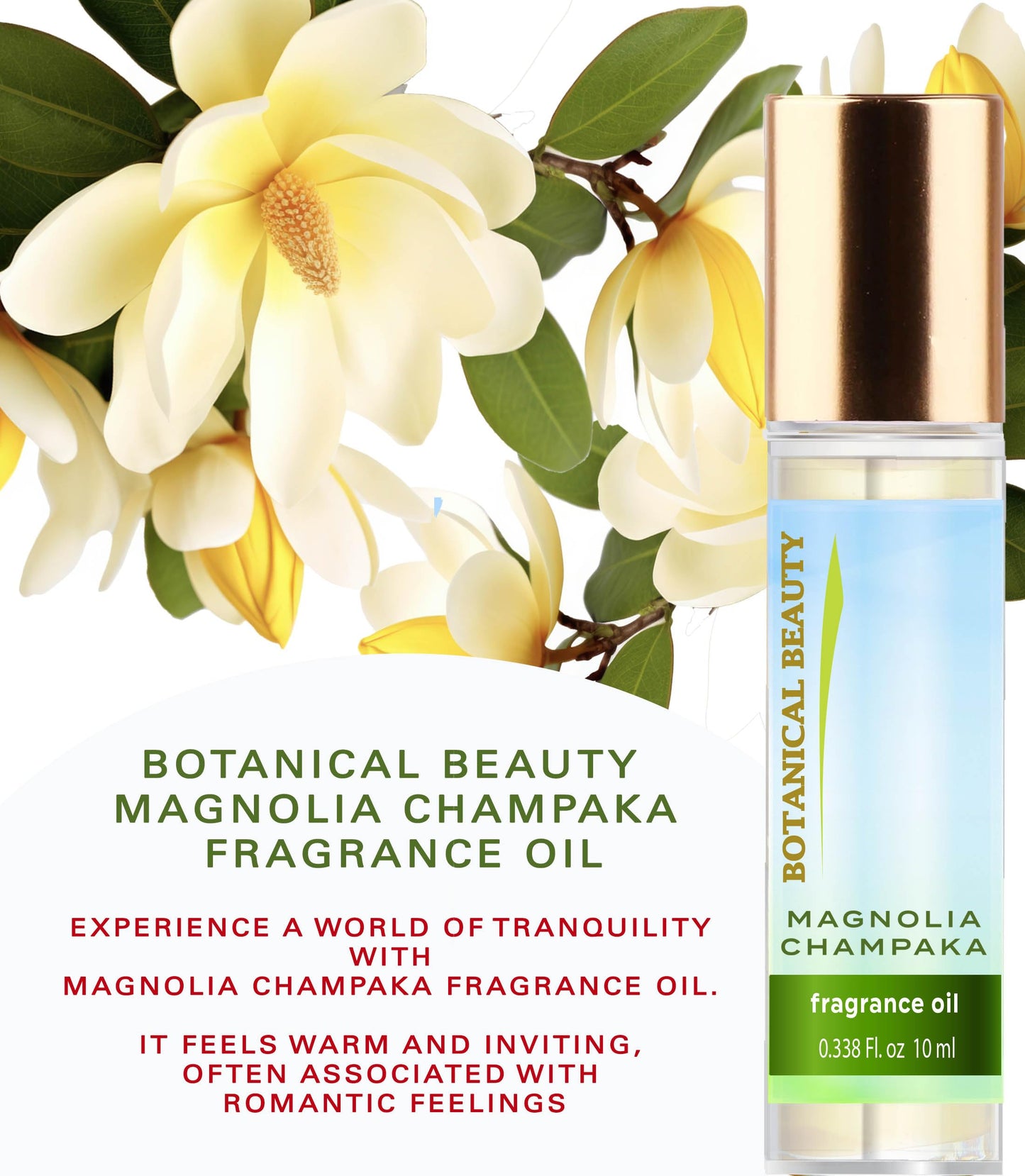 Botanical Beauty MAGNOLIA CHAMPAKA FRAGRANCE OIL ROLL-ON 0.338 Fl Oz 10 ml Rollerball Perfume, Long Lasting an luxury scent of blend of Lilac Beauty & Personal Care Botanical Beauty