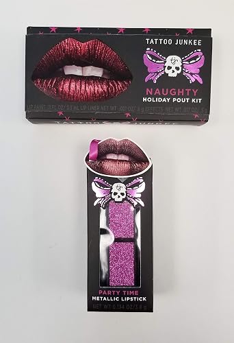 Tattoo Junkee 1 Naughty Holiday Pout Kit & 1 Party Time Metallic Lipstick Beauty & Personal Care TATTOO JUNKEE