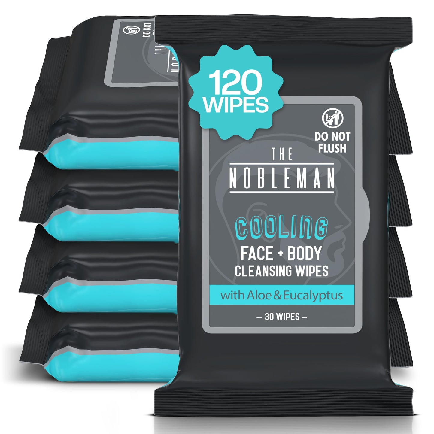 Men's Cooling Face + Body Cleansing Wipes - 4 Pack - 120 Count Post Workout Travel Towlettes Beauty & Personal Care The Nobleman
