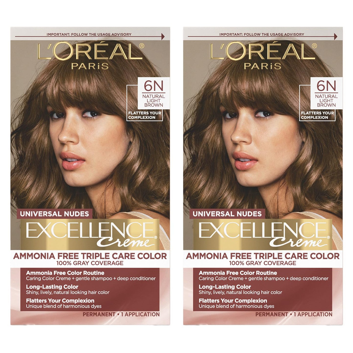 L’Oreal Paris Excellence Universal Nudes Permanent Hair Color, Ammonia Free Hair Dye for Gray Hair Coverage, 6N Natural Light Brown, 1 Kit (Pack of 2) Beauty and Personal Care L'Oreal Paris