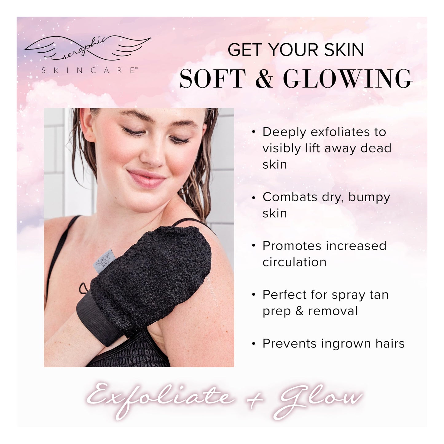Seraphic Skincare Premium Exfoliating Glove (Gentle) - Viscose Fiber Korean Exfoliating Mitt for Sensitive Skin - Body Scrubber, Dead Skin Remover Beauty and Personal Care SERAPHIC SKINCARE