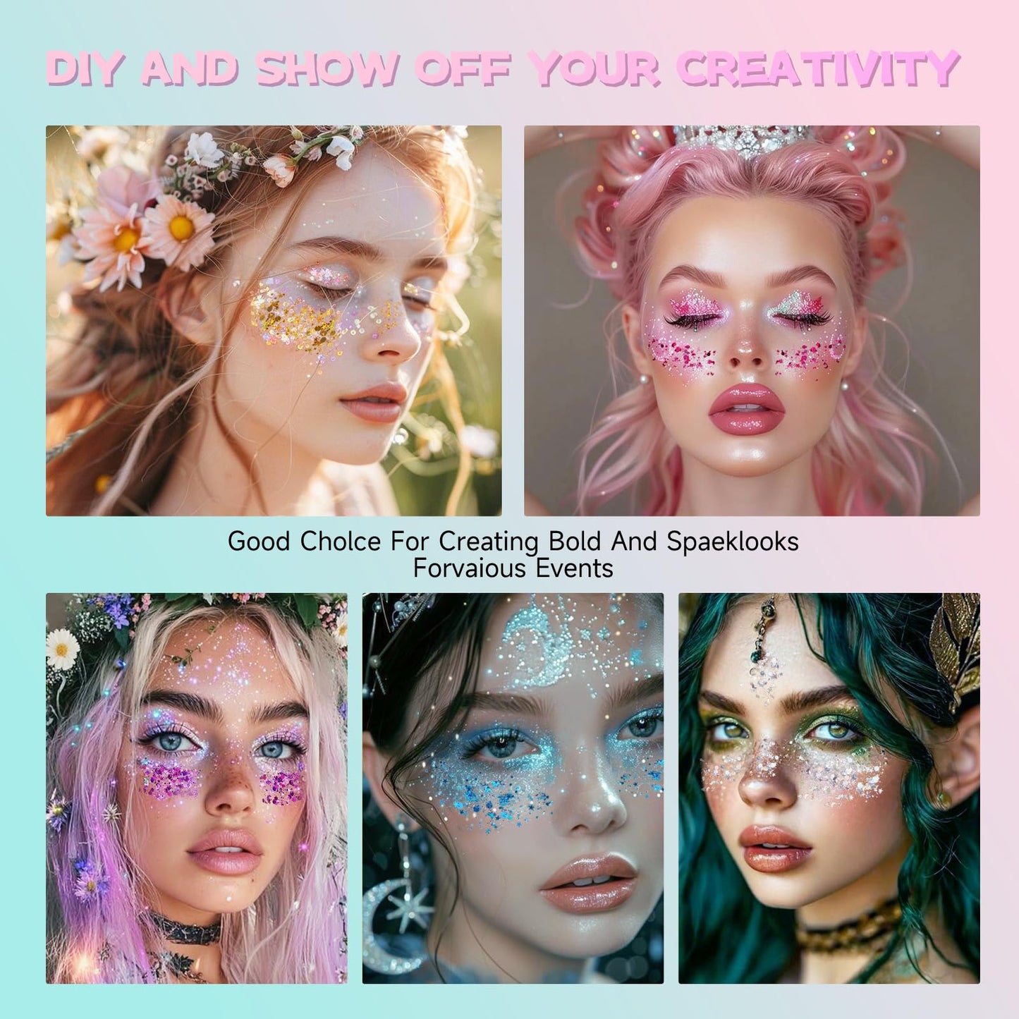 Silver Face Body Glitter Gel,Chunky Hair Glitter for Singer Concerts Silver Face Paint, Makeup Festival Rave Accessories for Women Face Body DIY Beauty & Personal Care TUHPIBK