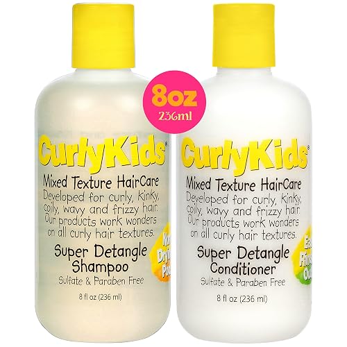 CurlyKids Super Detangle Kids Shampoo & Conditioner Set, Frizz-Free Care for Curly, Kinky, Wavy, and Frizzy Hair - Sulfate & Paraben-Free Hair Care Beauty & Personal Care CurlyKids