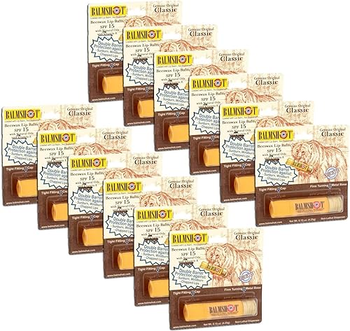 Pack of 12 - Balmshot Genuine Original Classic Beeswax Lip Balm, SPF 15, 0.15 oz Beauty & Personal Care Balmshot