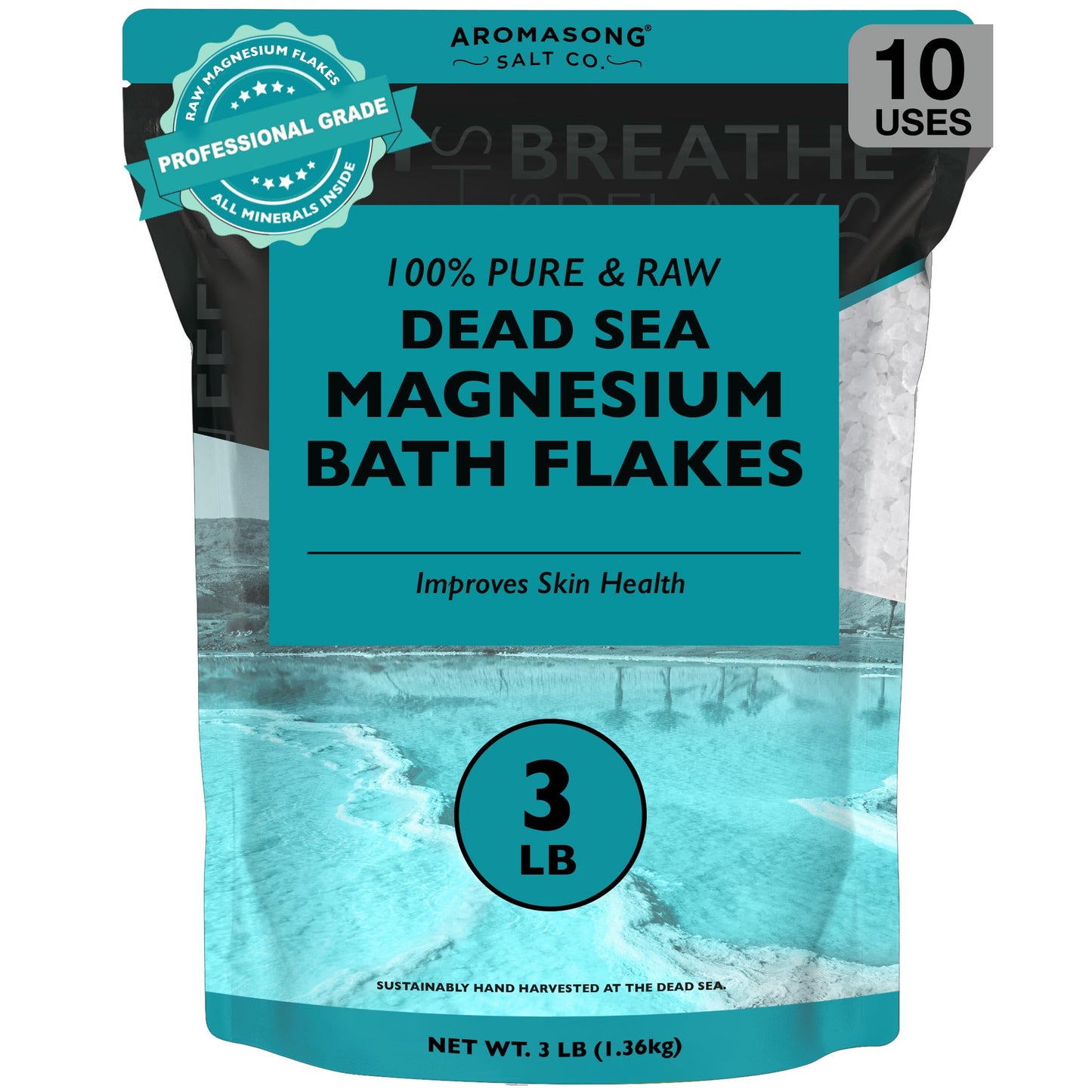 Aromasong Dead Sea Magnesium Flakes for Bath - More Than 16,325 Mg Magnesium Chloride per Bath - Superior Alternative to Epsom Salt - Used as Muscle Beauty and Personal Care Aromasong