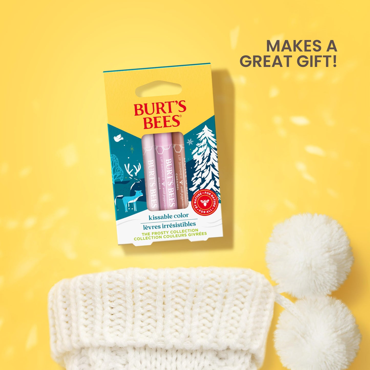 Burt's Bees Kissable Color Frosty Collection Lip Shimmer Gift Set, Champagne, Guava and Caramel Tinted Lip Shimmer, Natural Origin Lip Care, 3 Tubes Beauty & Personal Care Burt's Bees