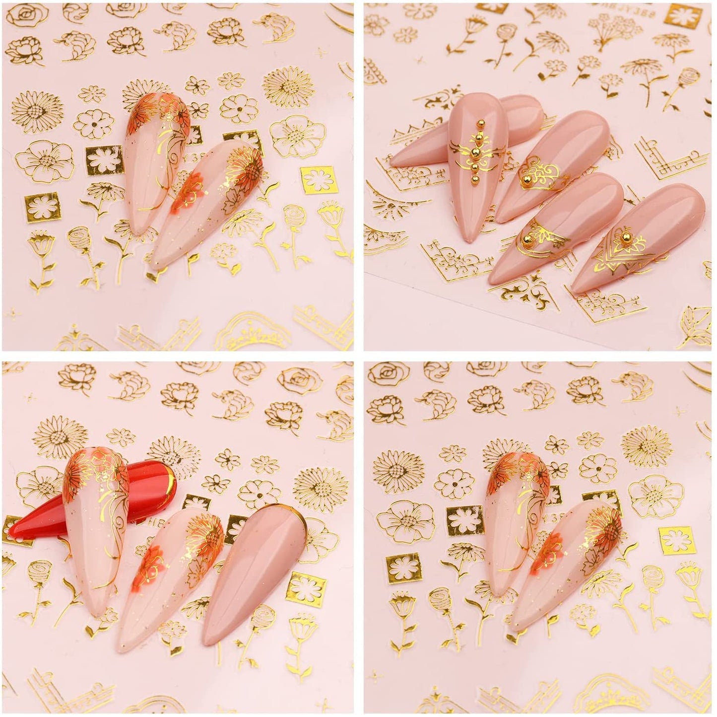 Flowers Nail Art Stickers Decal 3D Self-Adhesive Gold Flower Leaf Lace Nail Supplies Flower Nail Stickers Geometry Line Nail Designs for Women Girls Beauty & Personal Care SPLOCUDU