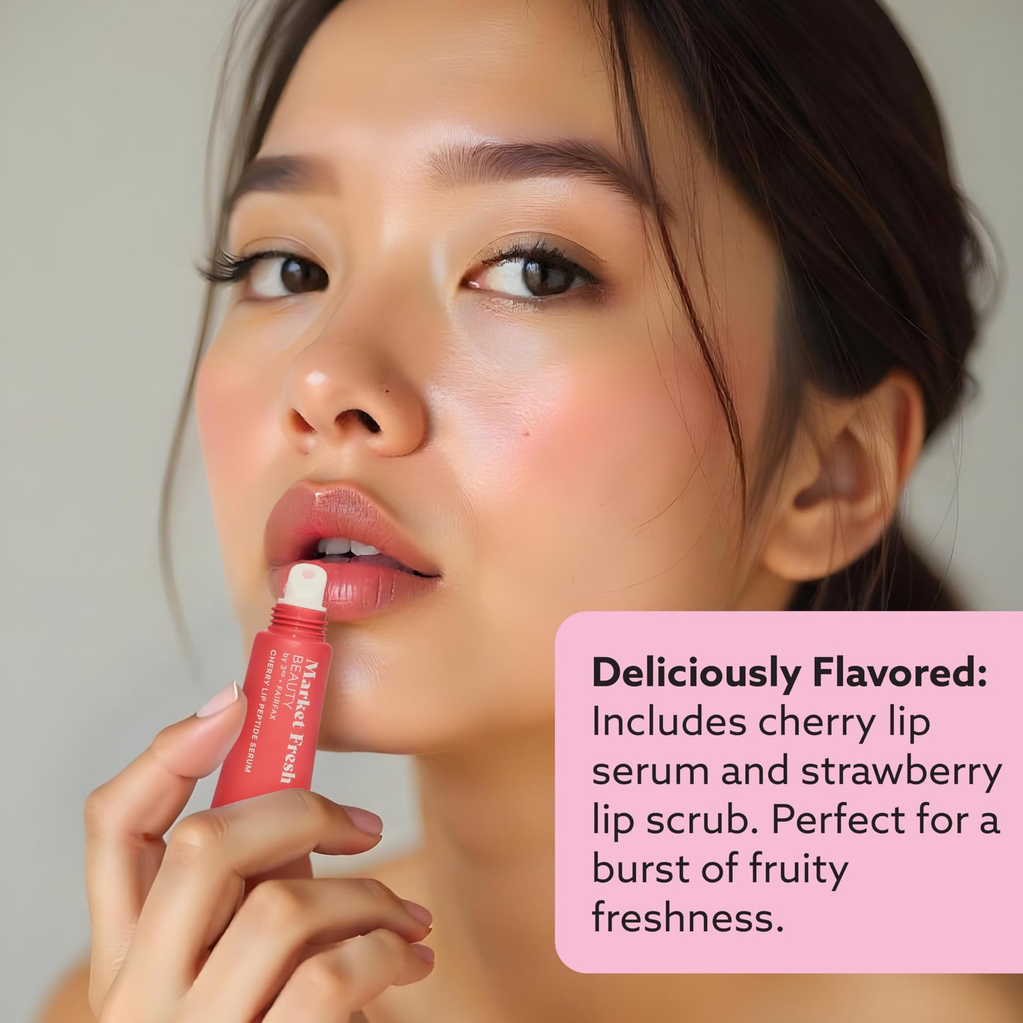 Market Fresh Beauty Lip Peptide Treatment - with Exfoliating Strawberry Scrub and Cherry Serum - for Hydrating, Plumping, Clean Beauty Lip Care Beauty and Personal Care Market Fresh Beauty