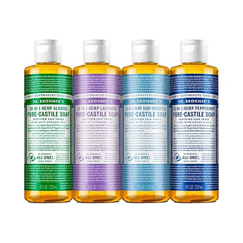 Dr. Bronner's - Pure-Castile Liquid Soap (8 oz Variety Pack) Peppermint, Lavender, Almond & Baby Unscented - Made with Organic Oils, 18-in-1 Uses Beauty & Personal Care Dr. Bronner's