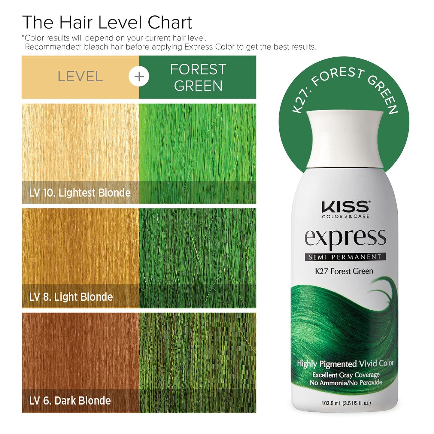 Kiss Express Semi-Permanent Hair Color - Vivid, Highly Pigmented Dye for Vibrant Hair, Gentle Formula, Gray Coverage, pH Balanced,23 Intermixable Beauty & Personal Care KISS