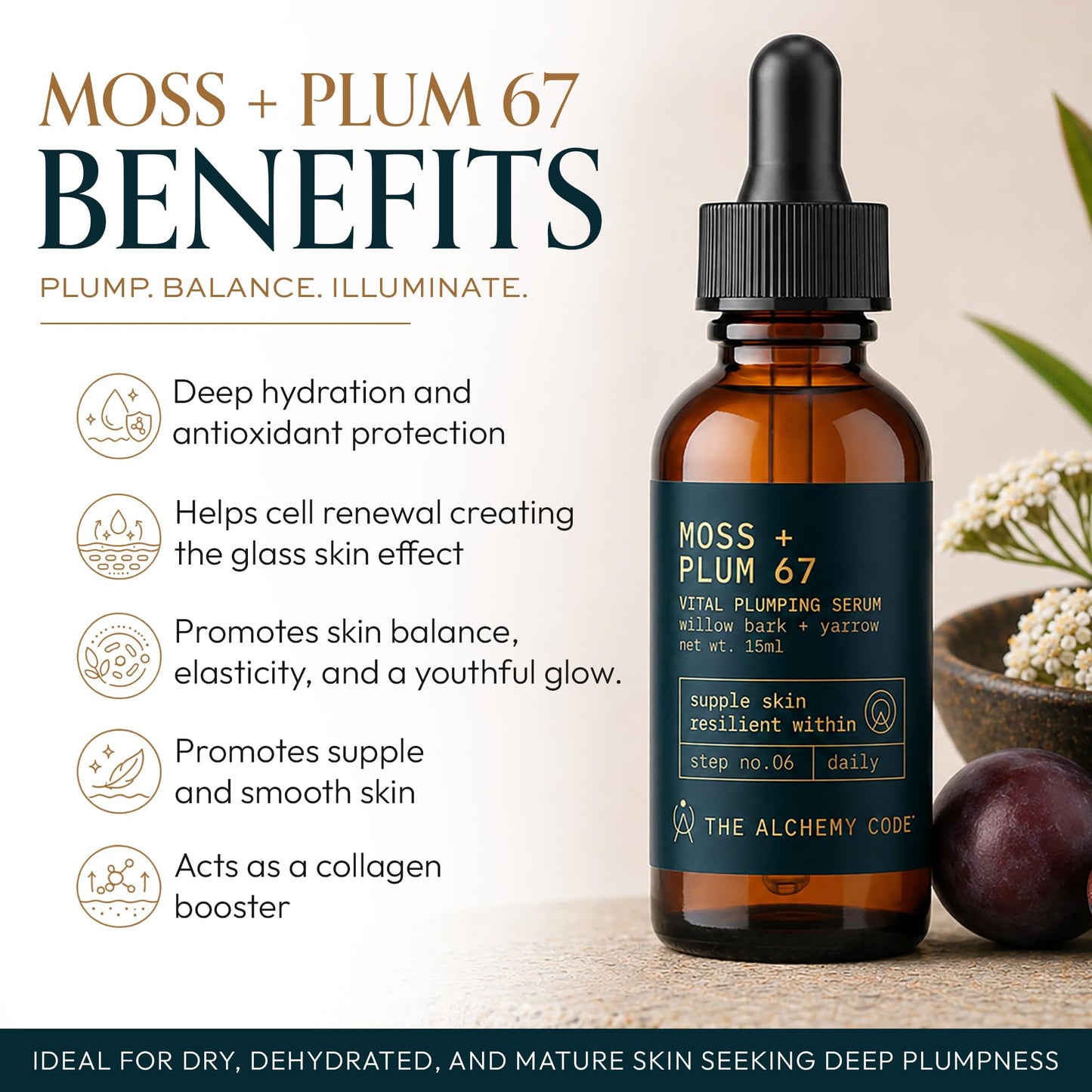 The Alchemy Code Moss + Plum 67 Hydrating Face Serum, 0.5 fl oz Beauty & Personal Care ALCHEMY CODE