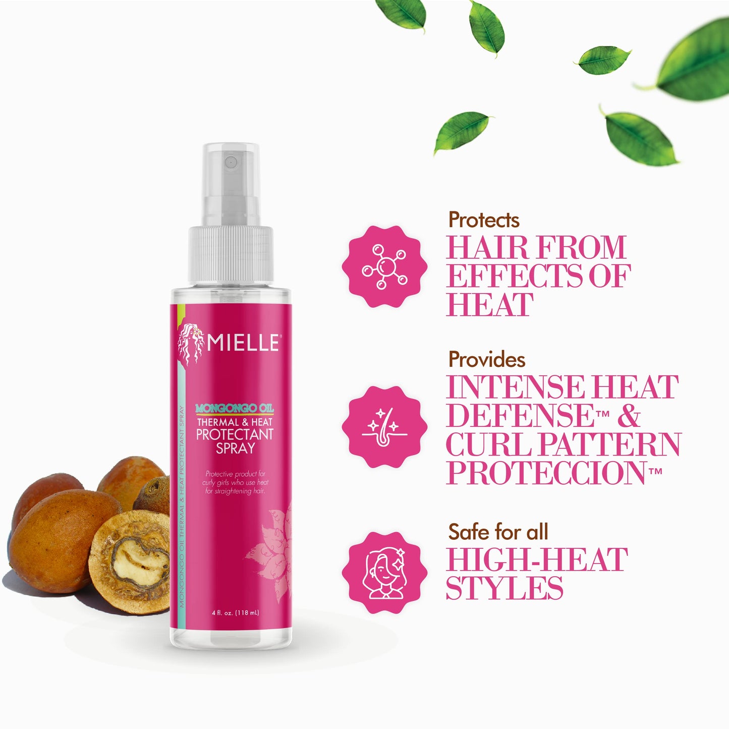 Mielle Mongongo Oil Thermal & Heat Protectant Spray, Protects Hair from Heat Damage, Intense Heat Defense, Curl Pattern Protection, Safe for All Hair Beauty & Personal Care Mielle Organics
