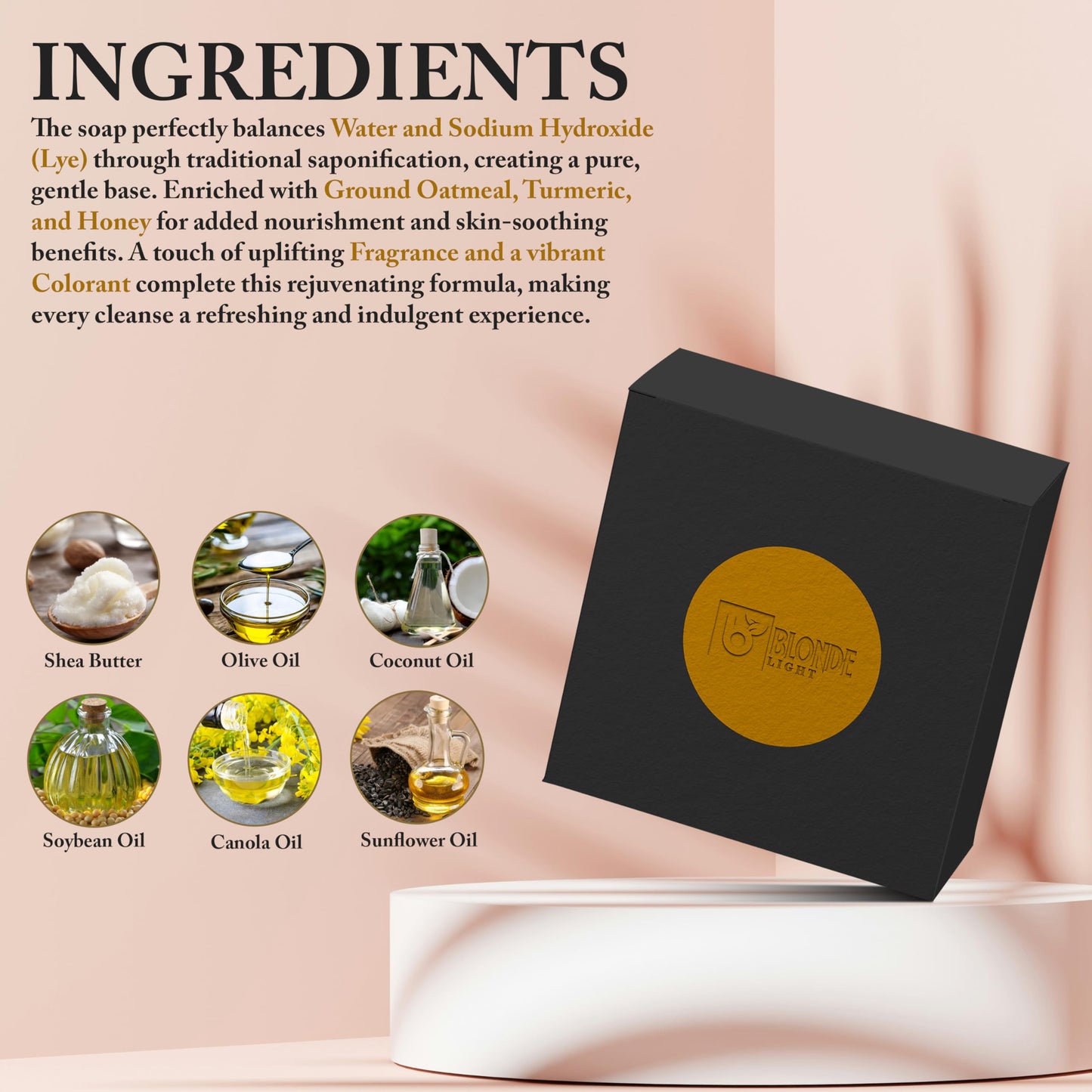 BLONDELIGHT Turmeric Skin Care Soap Bar | Gently Cleanses & Helps Improve Uneven Skin Tone | Supports a Smooth & Radiant Look | Suitable for Face Beauty & Personal Care BLONDELIGHT