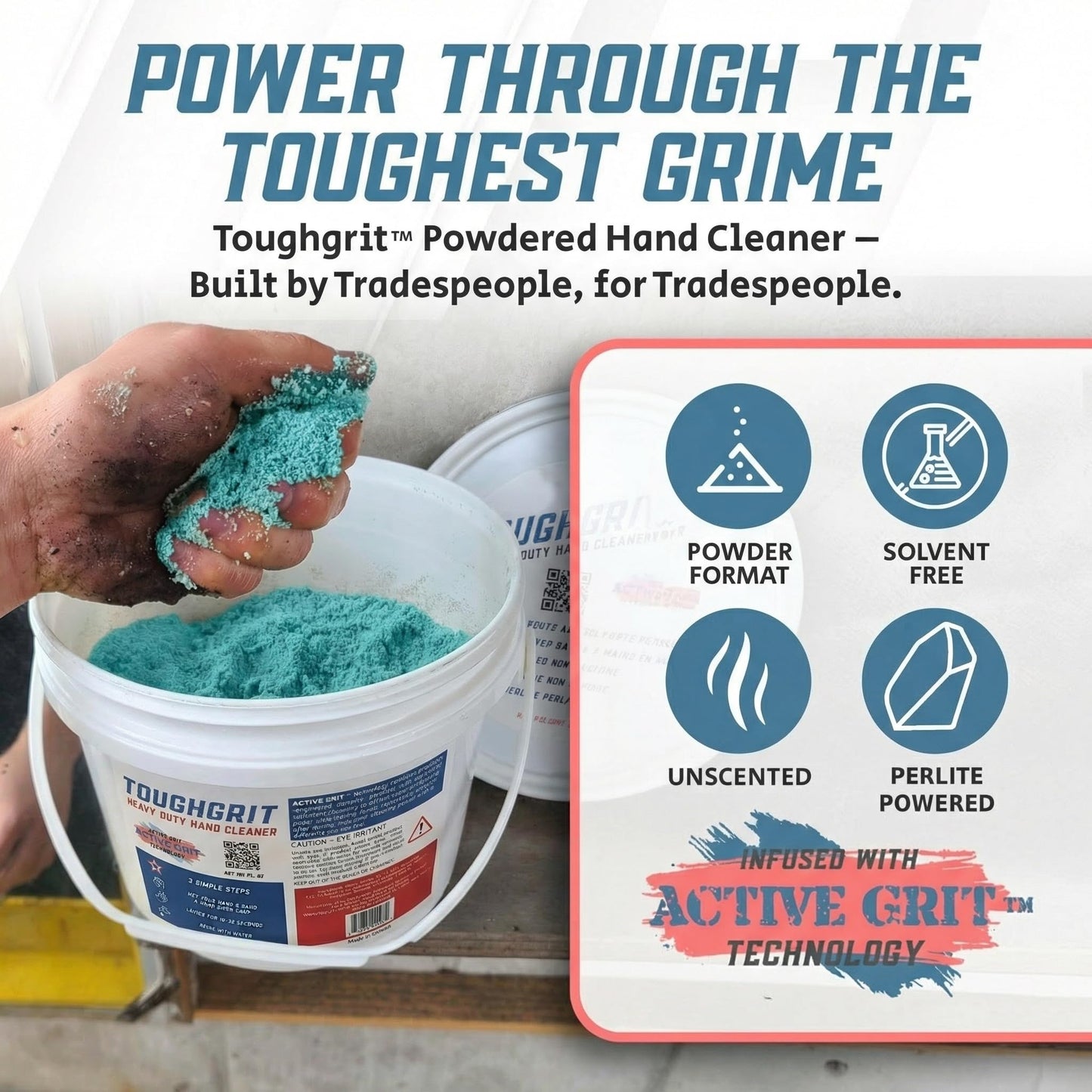 Toughgrit Heavy Duty Powder Hand Cleaner - Perlite Abrasive, Solvent-Free, Unscented - Cuts Grease, Oil, Paint & Industrial Grime - Skin-Safe Beauty & Personal Care Toughgrit