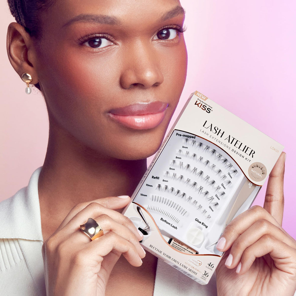 Kiss Lash Atelier Professional Lash Extension Kit, ‘Natural’, Pre-Mapped False Eyelashes, 46 Lash Clusters & 36 Individual Lashes, Last For Up To 7