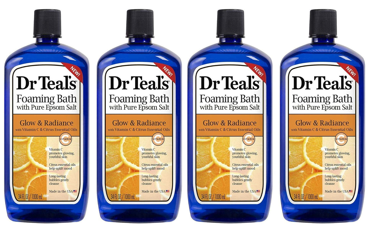 Dr Teal's Foaming Bath 4-Pack (136 fl oz Total), Glow & Radiance with Vitamin C and Citrus Essential Oils Beauty and Personal Care Dr Teal's