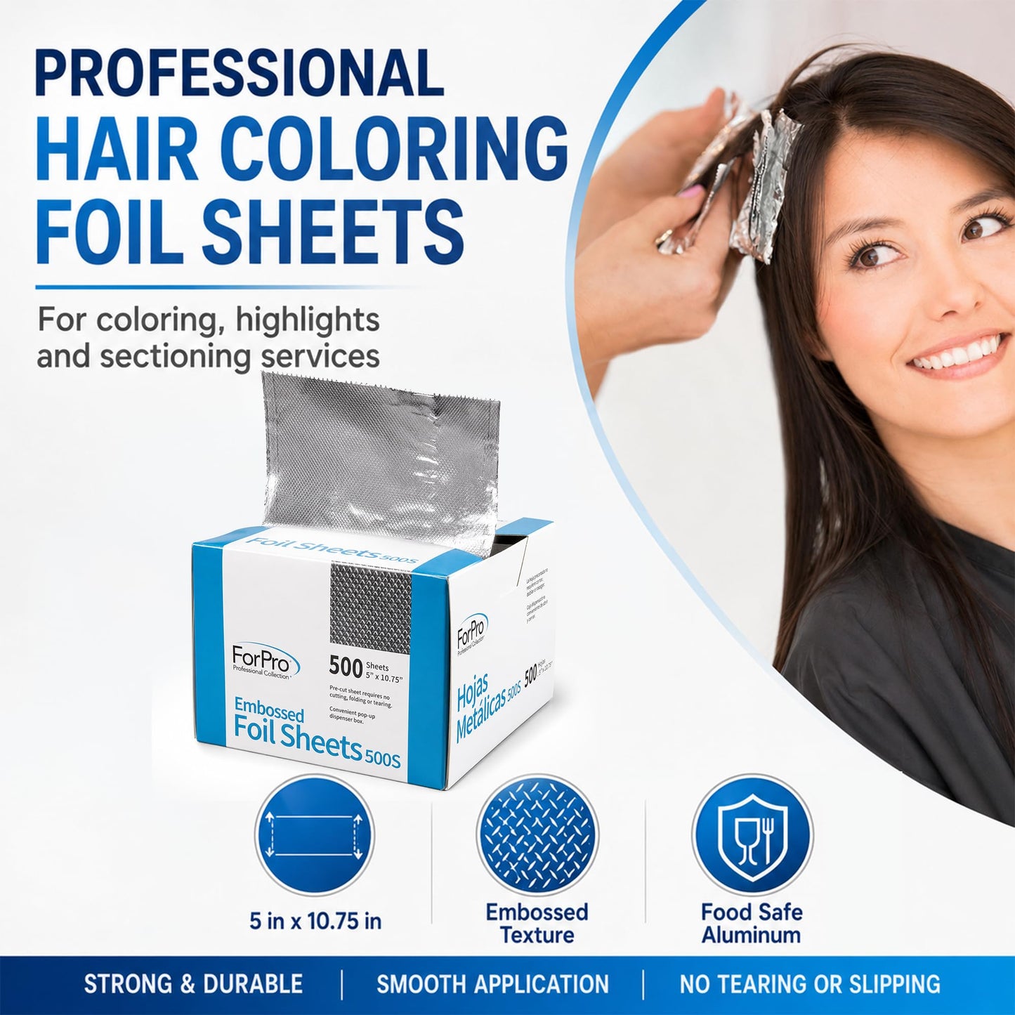 ForPro Professional Embossed Pop-Up Hair Foil Sheets for Salon Hair Color & Highlights, Pre-Cut Aluminum Foils, Non-Slip Embossed Texture, 5" W x Beauty & Personal Care ForPro Professional Collection