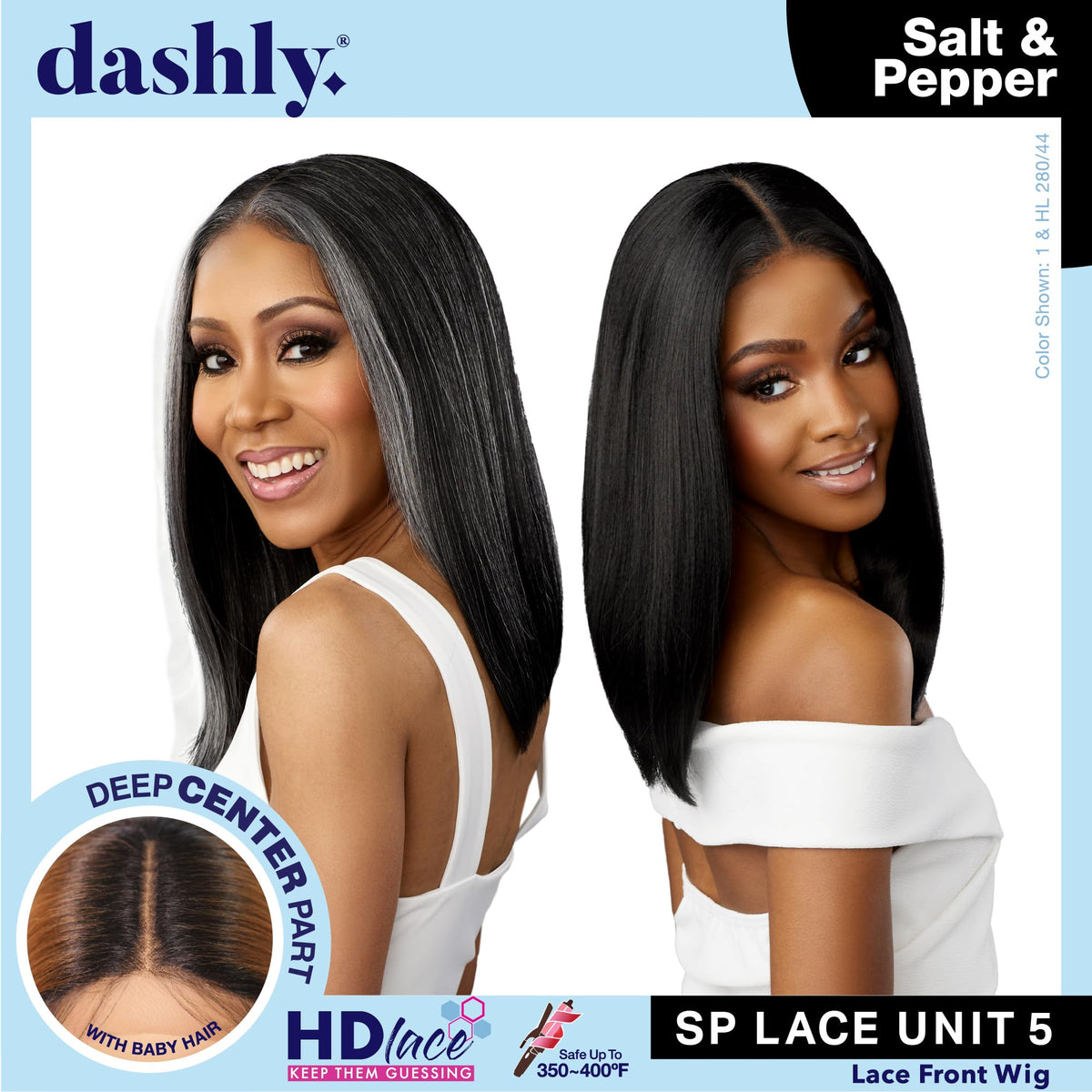 Sensationnel Dashly Lace Saltandpepper Wig-Sp Unit 5, 1B OFFBLACK