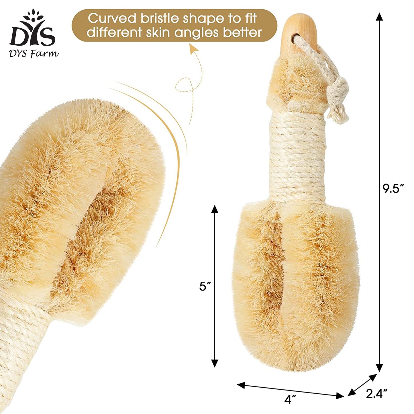 Dry Brushing Body Brush - Dry Skin Brushes Vegan Natural Sisal Bristles for Lymphatic Drainage and Cellulite, Exfoliating Body Scrubber for Bath Beauty & Personal Care DYS Farm