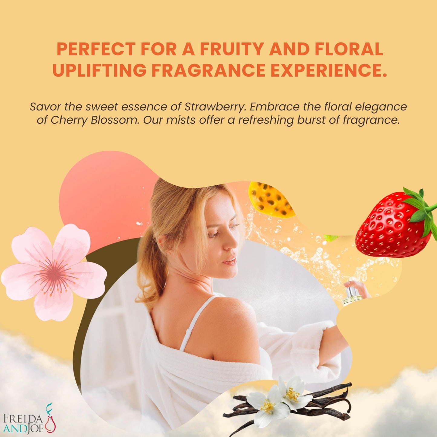 Fine Fragrance Body Mist & Body Splash Gift Set - Luxury Self-Care Combo for Women and Girls (Cherry Blossom, Strawberry, Warm Vanilla, Rose Soap) Beauty & Personal Care Freida and Joe