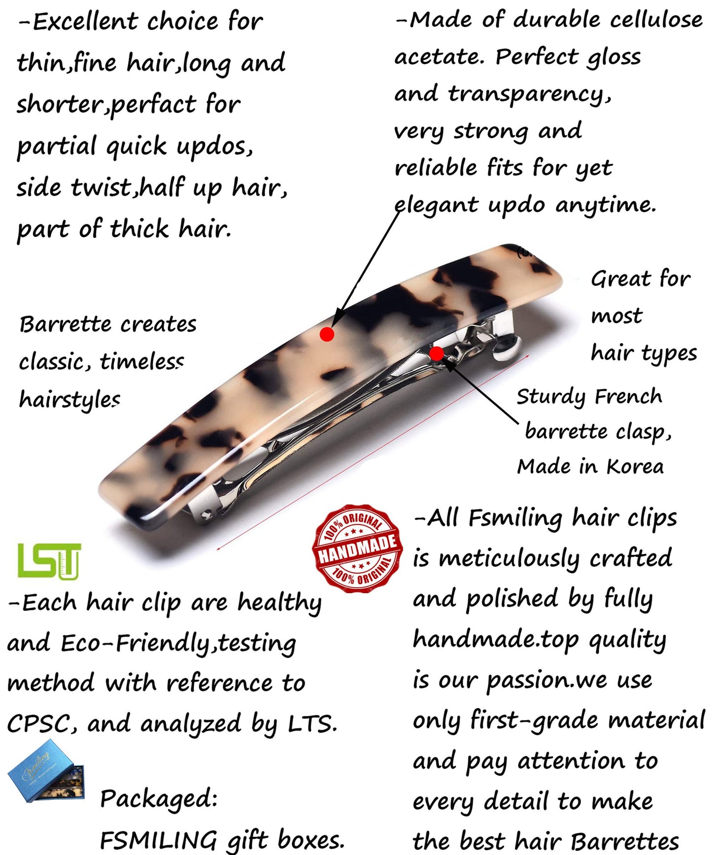 Fsmiling Hair Barrettes for Women French Hair Barrette Clip Small Acetate Hair Clips Barrette No Slip Hair Accessories 3-Pack Beauty & Personal Care Fsmiling