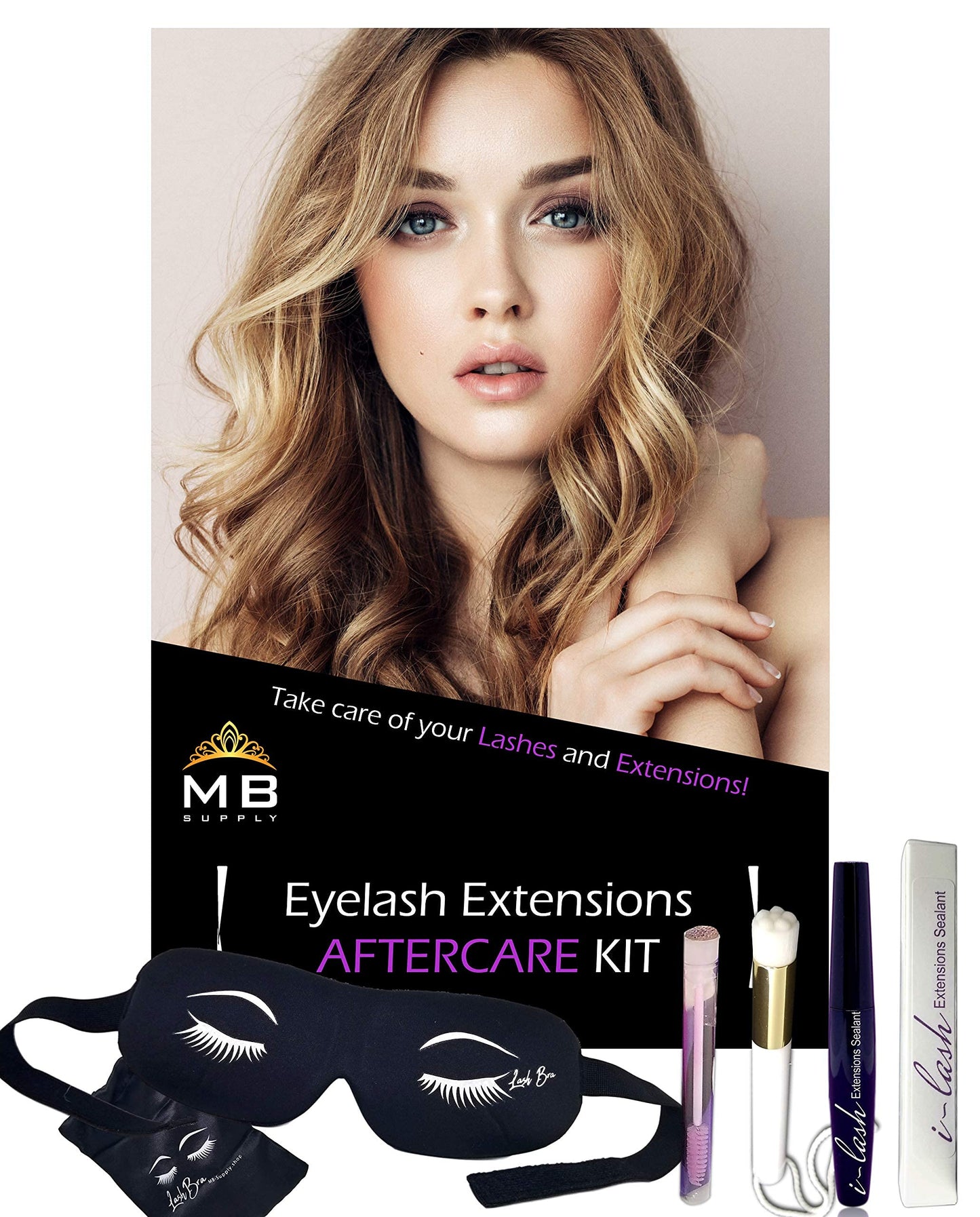 Eyelash Extensions Aftercare Kit With Sealant, Brush, Spoolie and 3D Deep Contour Sleep Mask! Protects Volume Lashes While Sleeping - PINK Lash Bra Beauty & Personal Care MBsupply