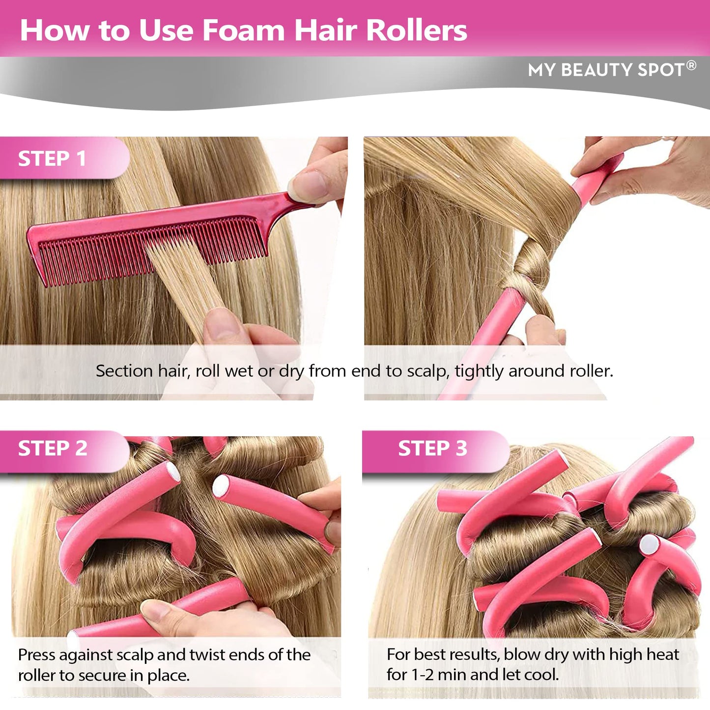 My Beauty Spot Flexi Rods Foam Hair Rollers 1" Diameter Professional Salon Quality 10 Pcs Rubber Hair Rollers for Long, Medium and Short Hair (Blue) Beauty & Personal Care My Beauty Spot