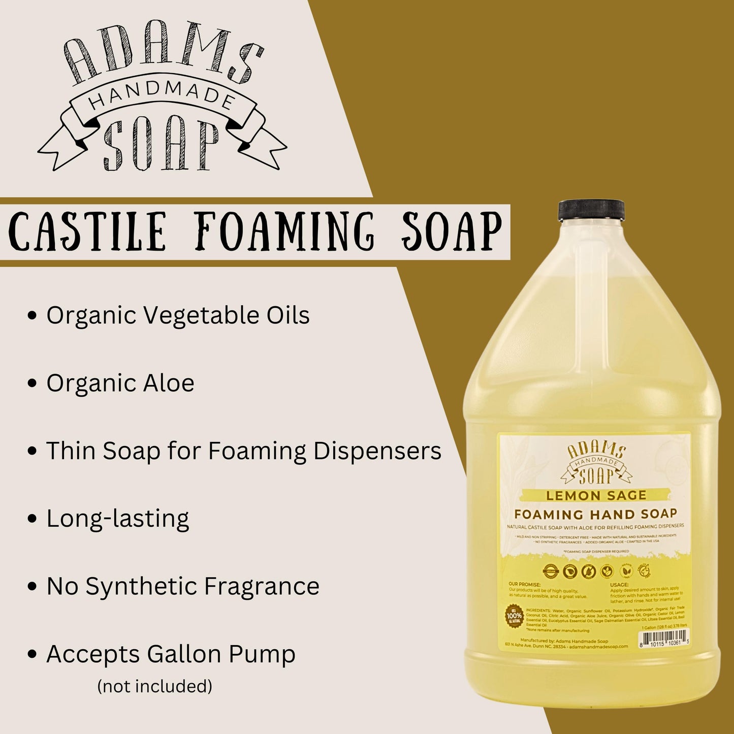 Adams Handmade Soap Liquid Foaming Soap 1 Gal - Lemon Sage Beauty & Personal Care Adams Handmade Soap
