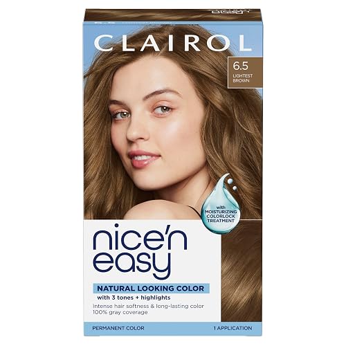 Clairol Nice'n Easy Permanent Hair Dye, 6.5 Lightest Brown | 100% Gray Coverage | Long?Lasting, Natural?Looking Color & Shine | Pack of 1 Beauty & Personal Care Clairol