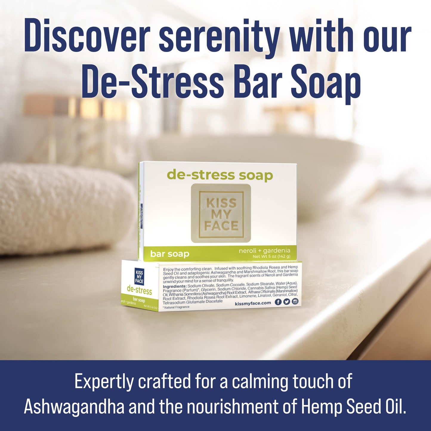 Kiss My Face De-Stress Bar Soap - Neroli + Gardenia - Vegan Soap Bar with Hemp Seed Oil - Cruelty Free and Palm Oil Free Bath Soap (Neroli + Gardenia Beauty & Personal Care Kiss My Face