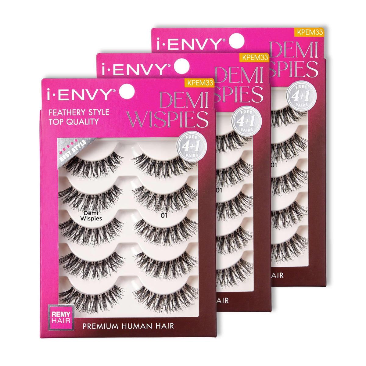 i•ENVY 15 Pairs Demi Wispies False Lashes (3 Pack), Premium Quality 100% Human Hair, Fluffy Feathered Eyelashes with Volume & Curl, Natural Look