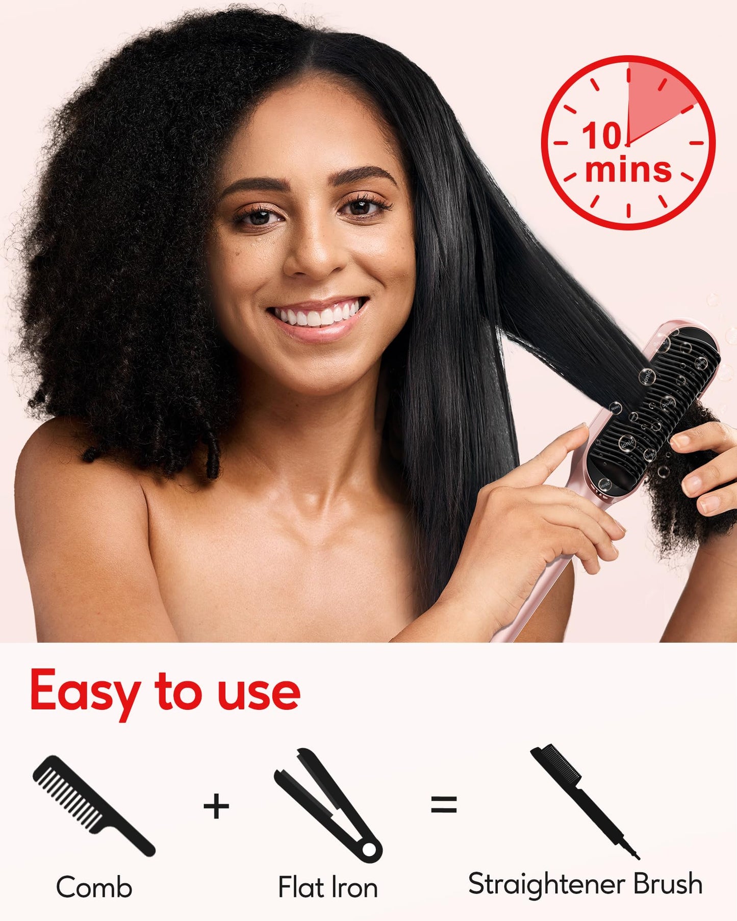 Terviiix Hair Straightener Brush Rose Gold - Ionic Anti-Frizz Hair Straightening Comb with MCH Heater, 13 Heat Settings, Fast Heating 20S, Dual Beauty & Personal Care Terviiix
