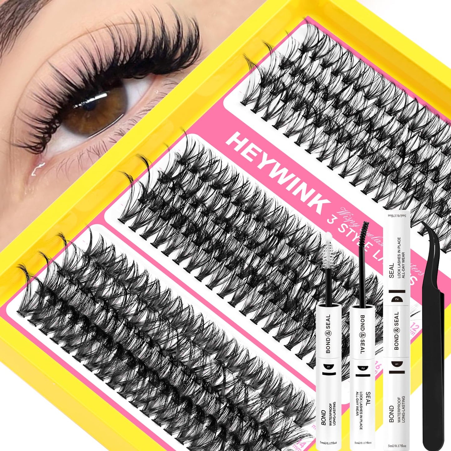 HEYWINK Lash Clusters Kit Eyelash Extension 30D 40D 50D Individual Lashes 12-18mm Mixed Eyelash Clusters Natural Lash Extensions with Lash Bond Beauty and Personal Care HEYWINK Default Title