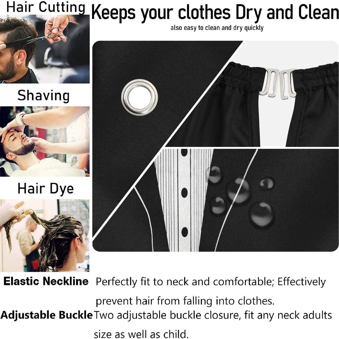 visesunny Tuxedo Design On Black Barber Cape Anti-Static Hair Cutting Cape with Snap Closure Professional Salon Polyester Beard Shaving Bib Beauty and Personal Care visesunny
