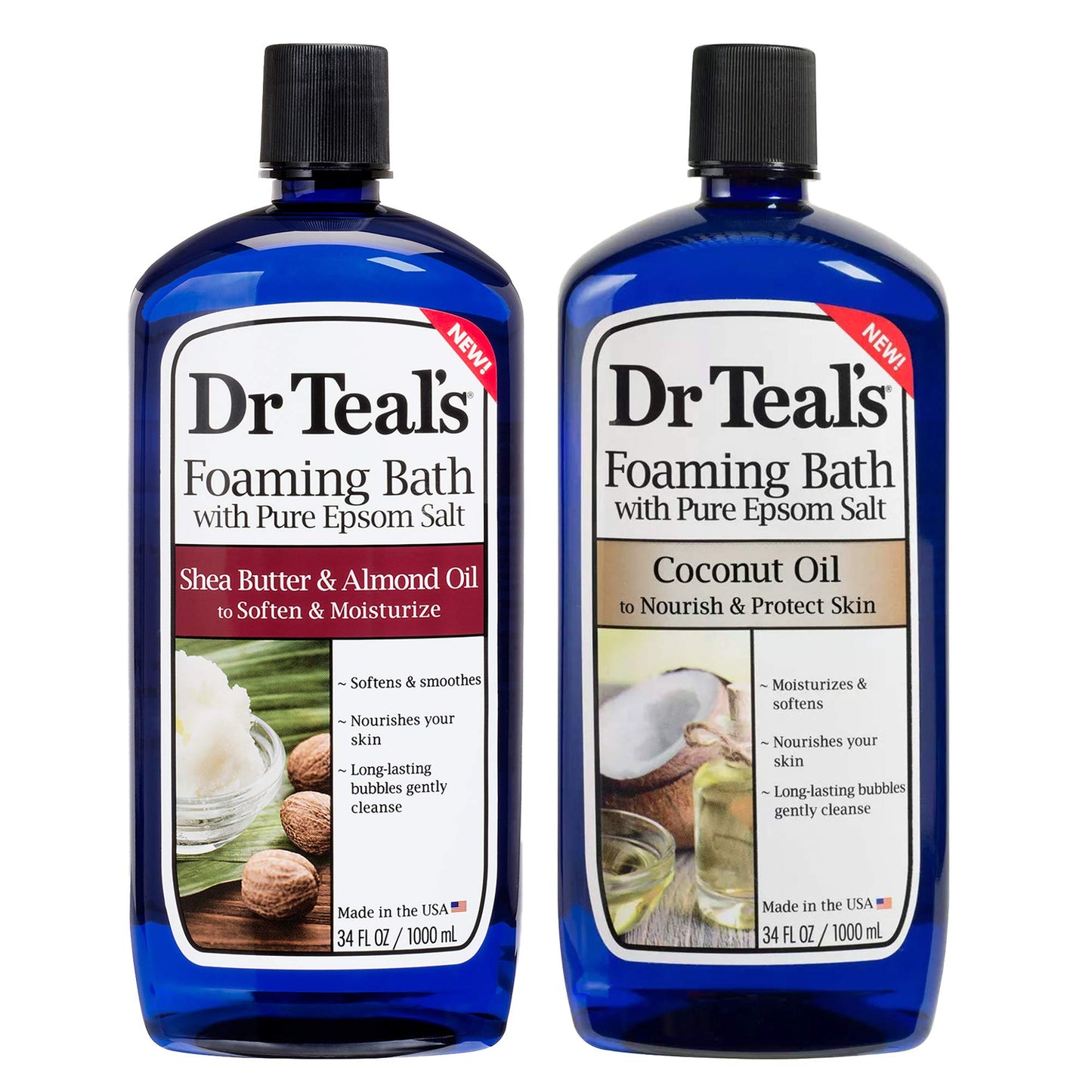 Dr Teal's Foaming Bath Variety Gift Set (2 Pack, 34oz Ea) - Soften & Moisturize Shea Butter & Almond Oil, Nourish & Protect Coconut Oil - Essential Beauty and Personal Care Dr Teal's