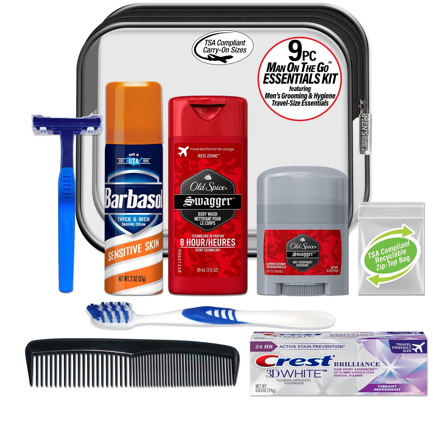 Convenience Kits International Men's Deluxe, 9-Piece Kit with Travel Size TSA Compliant Essentials , Featuring: Old Spice Products in Reuseable Beauty & Personal Care Convenience Kits International
