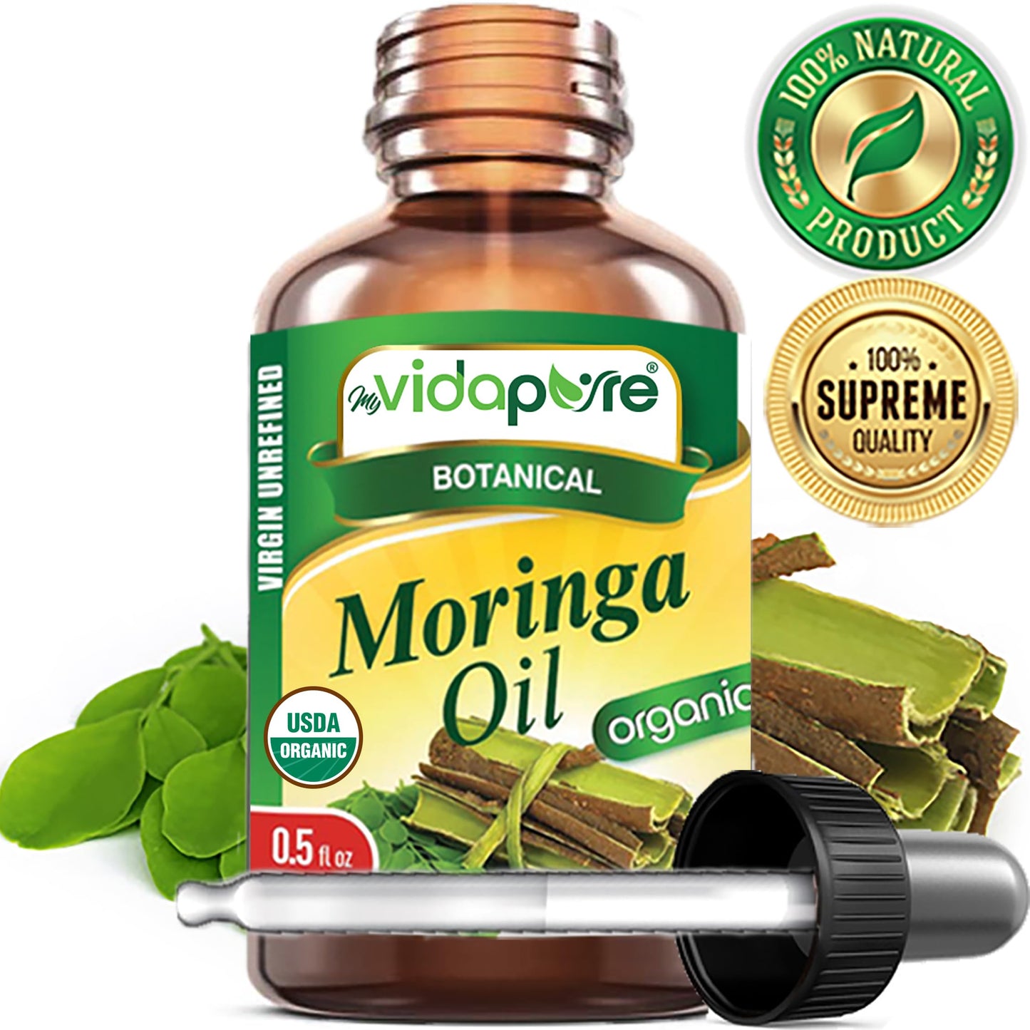 MYVIDAPURE Organic MORINGA OIL Moringa Oleifera Certified Organic 100% Natural Pure Virgin Unrefined for Face, Skin, Body, Hair, Lip, Nails Beauty & Personal Care MYVIDAPURE