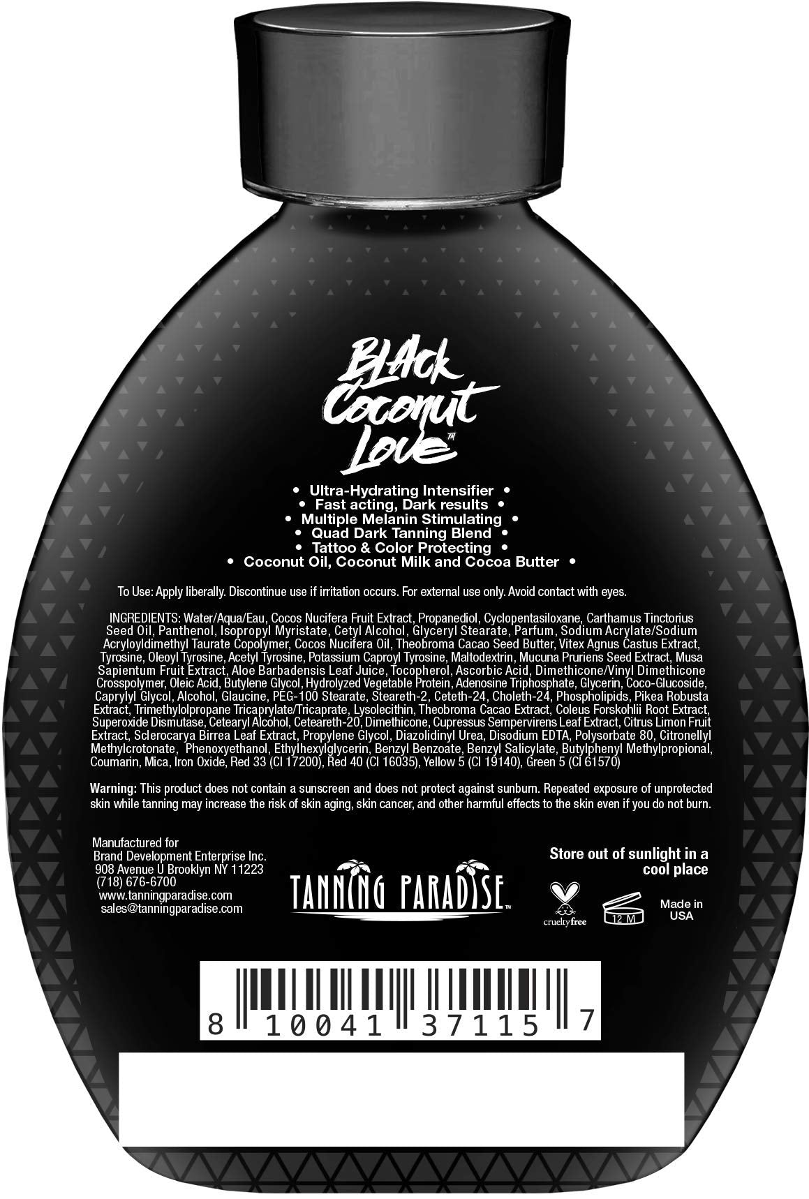 Tanning Paradise Aloe Black Lotion - Anti-Aging Matte Black Bronzer, Anti-Orange, Tattoo & Color Fade Protection, Deep Hydration, Matte Blackest Beauty & Personal Care TANNING PARADISE