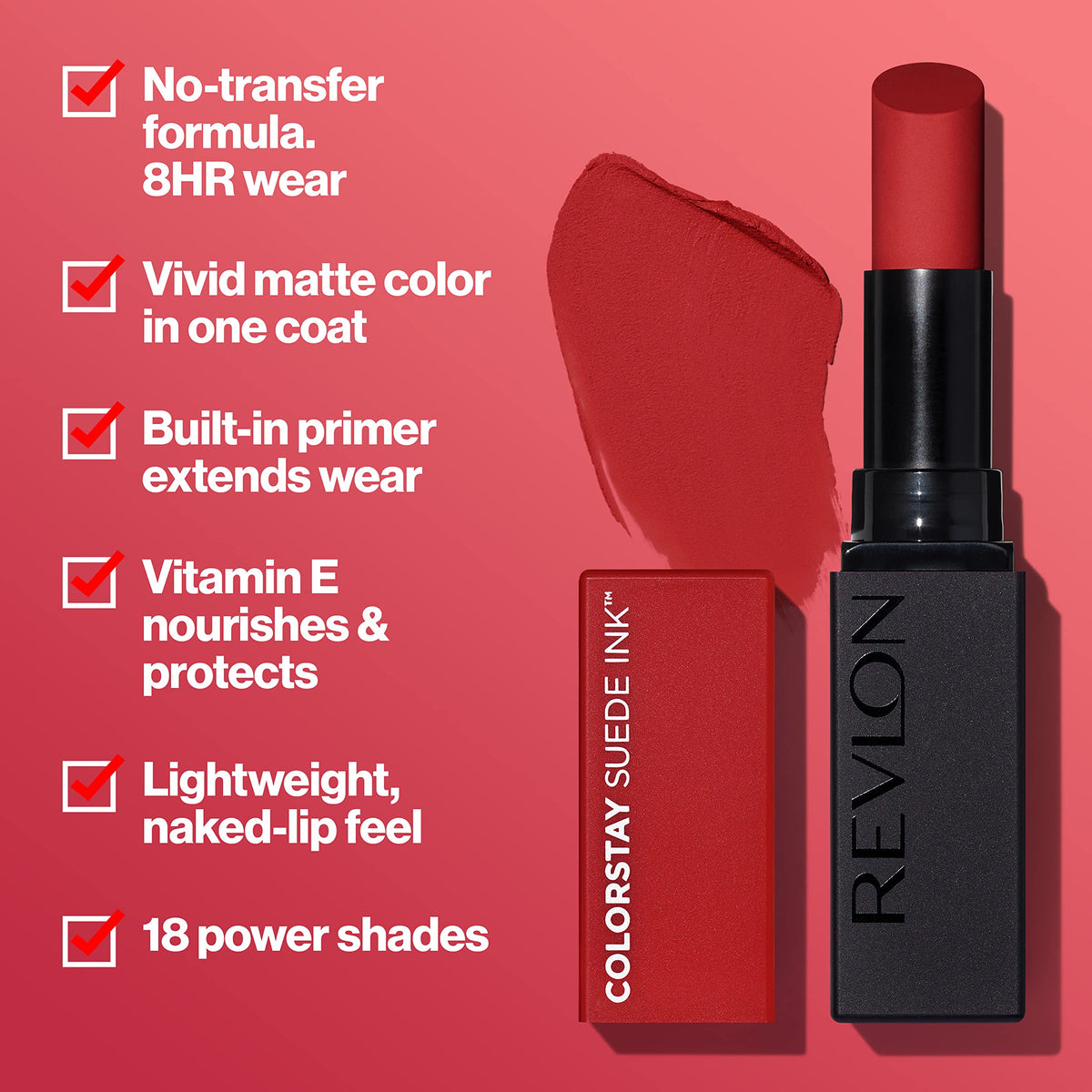 Revlon Lipstick, ColorStay Suede Ink, Built-in Primer, Stocking Stuffer for Women, Waterproof, Smudge-proof, Matte Color, 014 Spit Fire, 0.09 oz Beauty & Personal Care REVLON