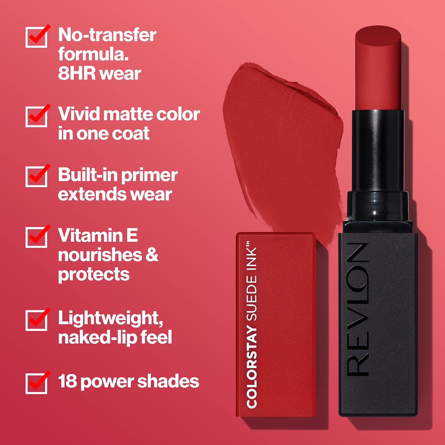 Revlon Lipstick, ColorStay Suede Ink, Built-in Primer, Infused with Vitamin E, Waterproof, Smudge-proof, Matte Color, 018 First Class, 0.09 oz Beauty & Personal Care REVLON