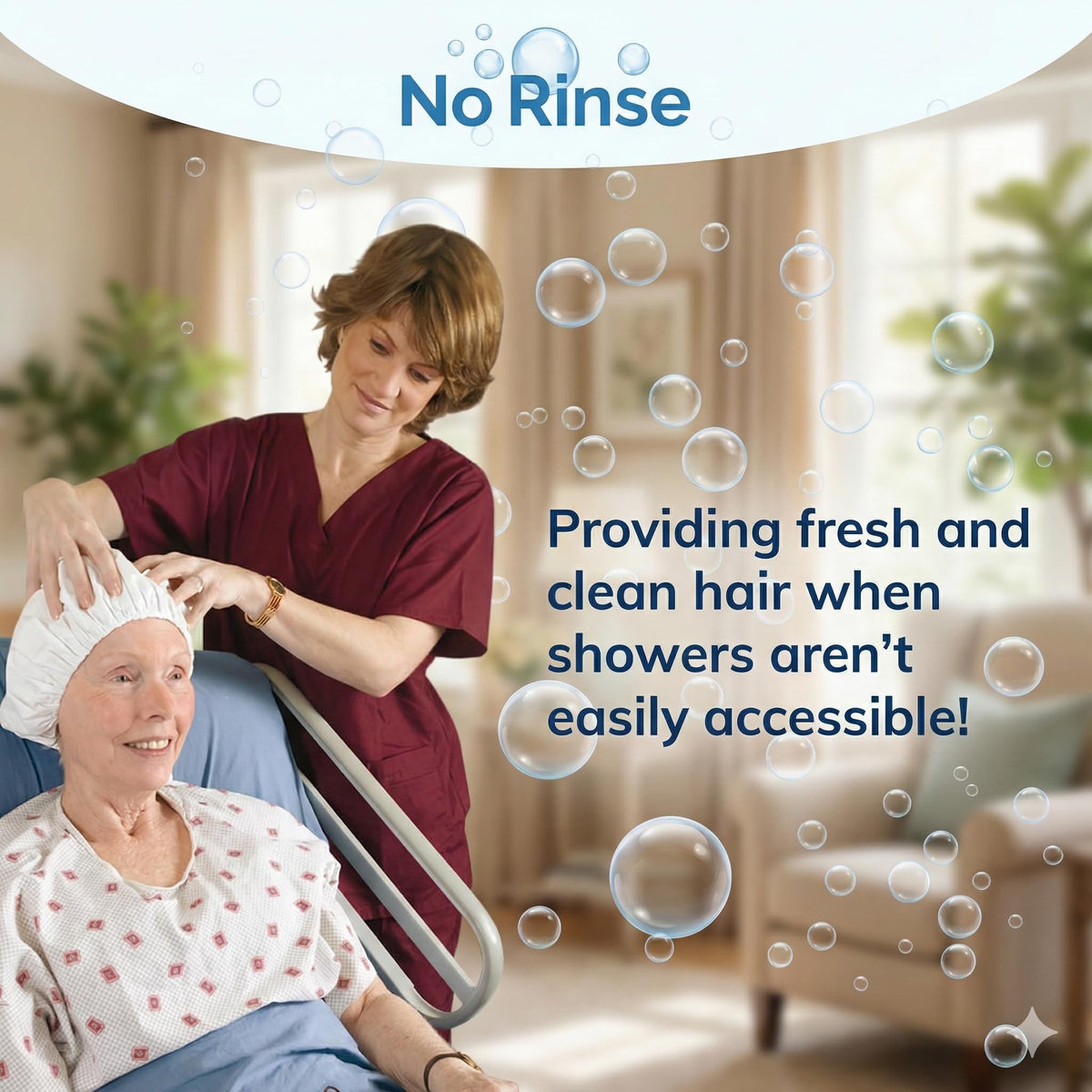 No-Rinse Cleanlife Products Shampoo Cap (2 Pack) - Waterless, Rinse Free Hair Washing and Conditioning Shower Caps for Bathing Elderly, Bedridden,