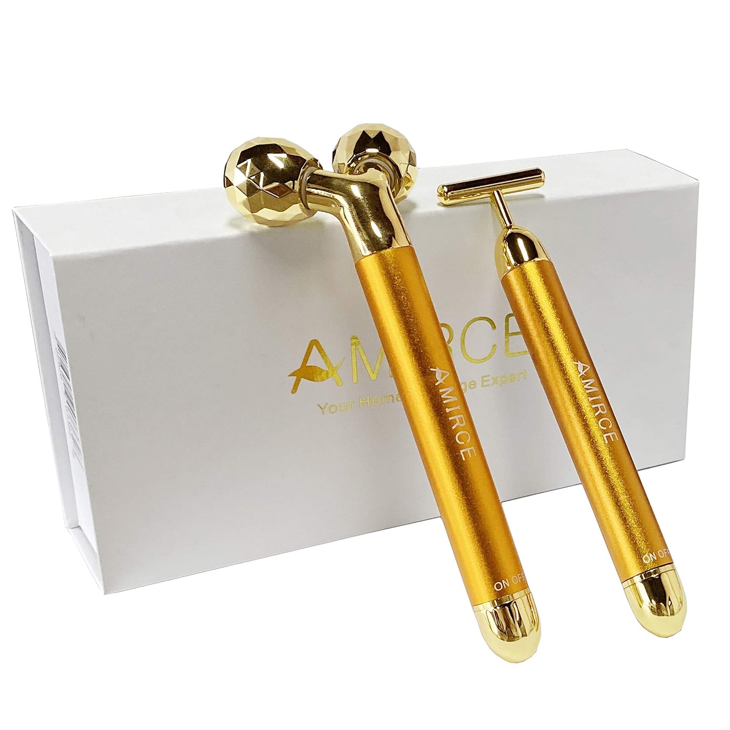 Amirce Face Massager Roller Golden 3D Roller Electric Facial Roller and T Shape Facial Roller Massager Kit Face Rollers Beauty & Personal Care Amirce